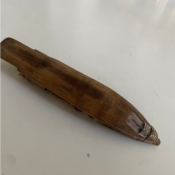 Pair of Antique Chinese Bamboo Hand Carved Fishing Boats/Incense Holders - Picture 4 of 13